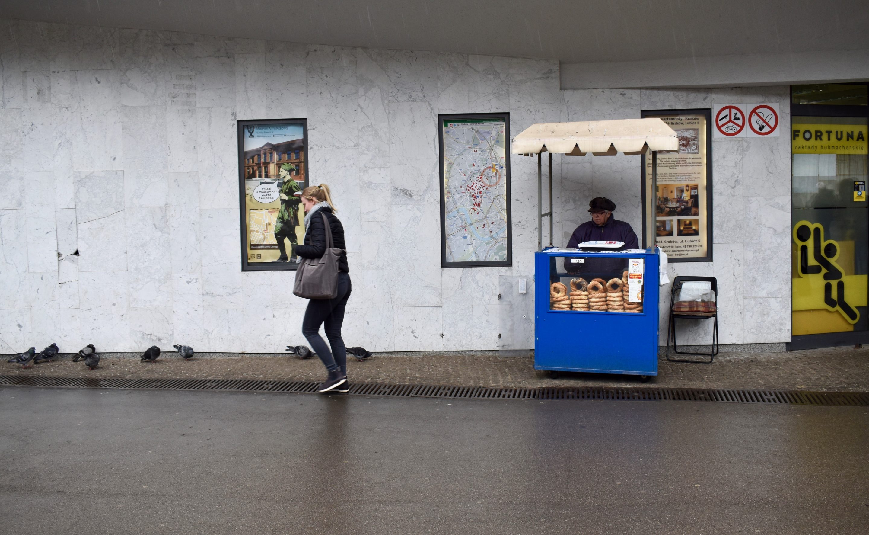 Obwarzanek bread stall in Krakow Poland 