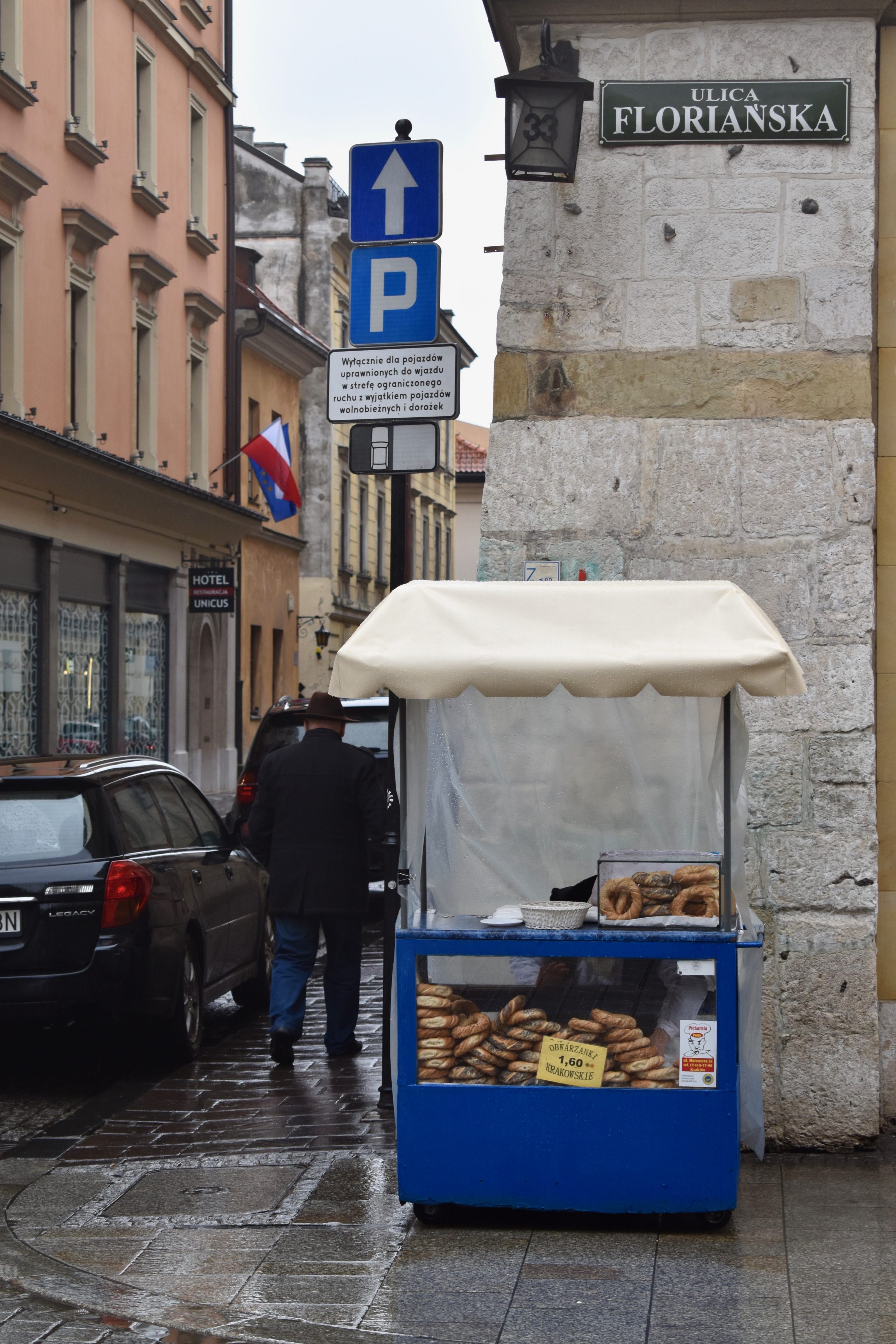 Obwarzanek bread stall in Krakow Poland 