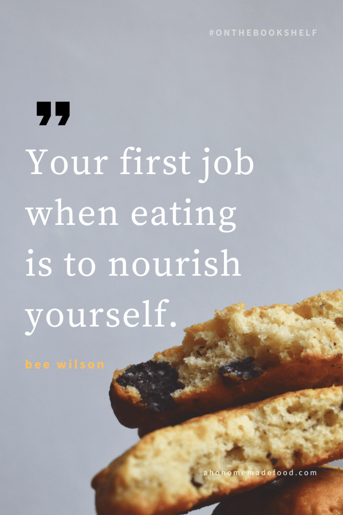 A quote about food with a picture of cookies with chocolate 